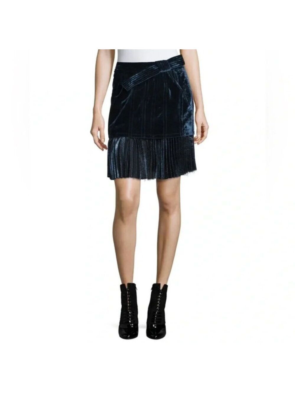 3.1 Phillip Lim Sapphire Blue Velvet Pleated Mini Skirt NWT Size 4